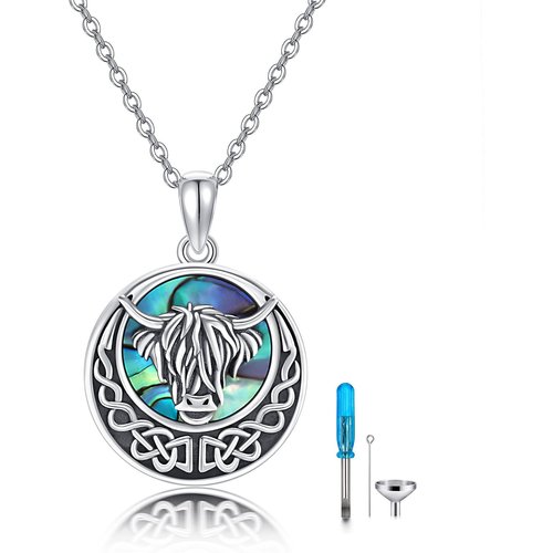 Sterling Silver Abalone Shellfish Cow Pendant Necklace