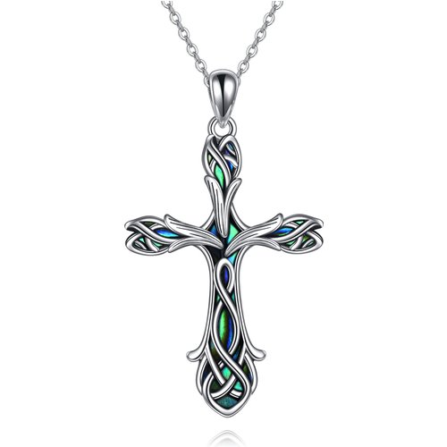 Sterling Silver Abalone Shellfish Cross & Infinity Symbol Pendant Necklace