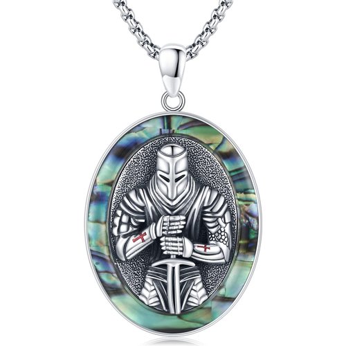 Sterling Silver Abalone Shellfish Cross & Knights Templar Pendant Necklace