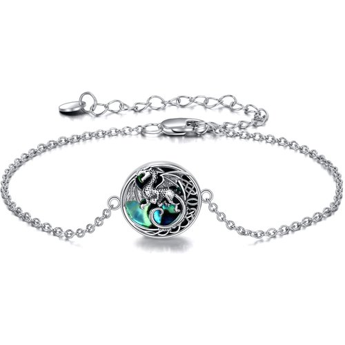 Sterling Silver Abalone Shellfish Dragon Charm Bracelet