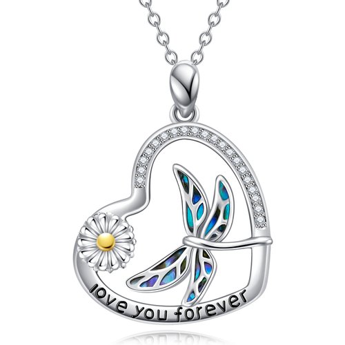 Sterling Silver Abalone Shellfish Dragonfly Pendant Necklace