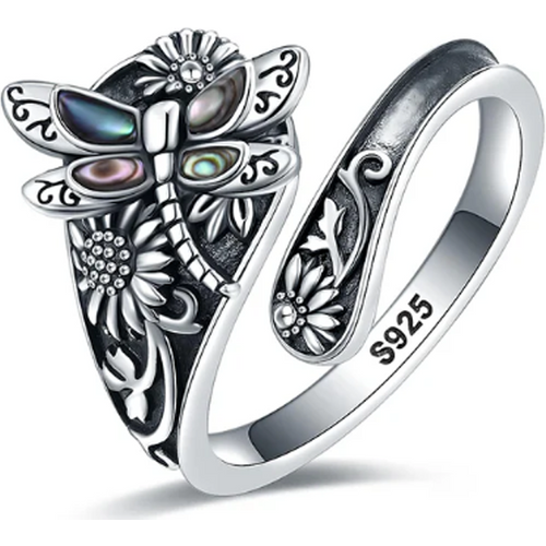 Sterling Silver Abalone Shellfish Dragonfly Ring