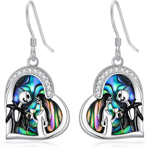 Sterling Silver Abalone Shellfish & Cubic Zirconia Heart Drop Earrings