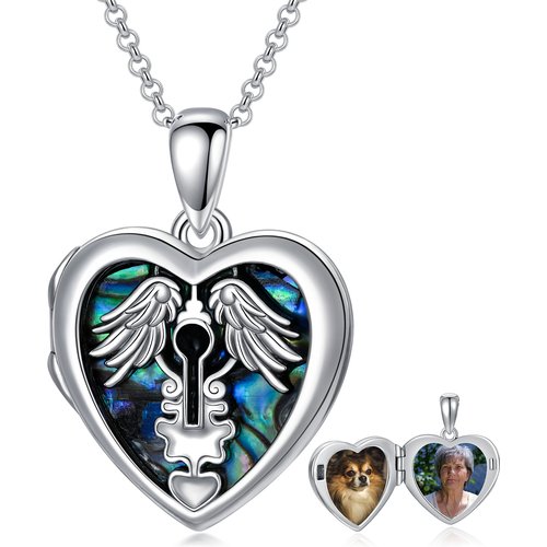Sterling Silver Abalone Shellfish Heart Personalized Photo Locket Necklace