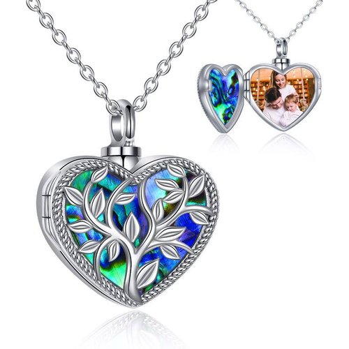 Sterling Silver Abalone Shellfish Heart Tree Of Life Personalized Photo Locket Necklace
