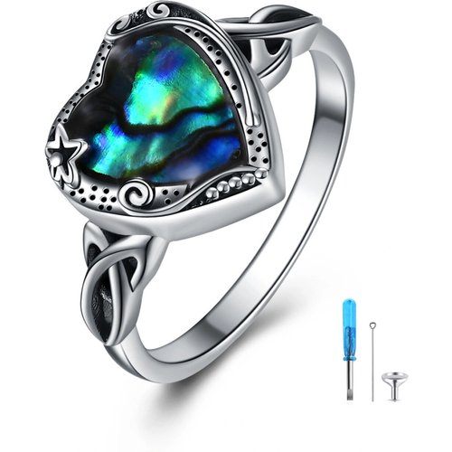 Sterling Silver Abalone Shellfish Heart Urn Ring