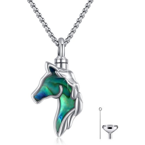 Sterling Silver Abalone Shellfish Horse Urn Necklace for Ashes