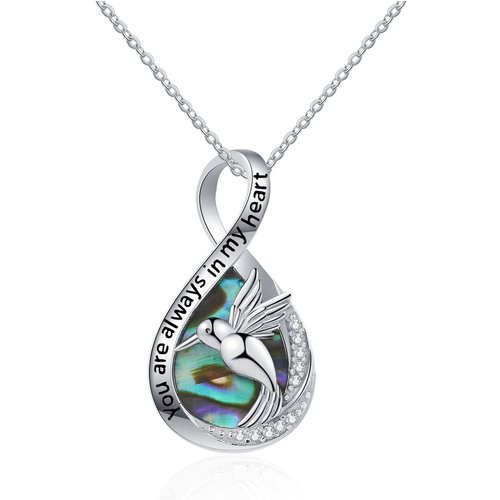 Sterling Silver Abalone Shellfish Hummingbird & Infinity Symbol Pendant Necklace