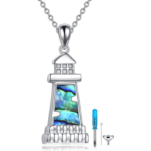 Sterling Silver Abalone Shellfish Lighthouse Urn Necklace for Ashes
