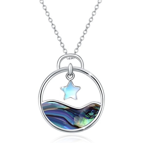 Sterling Silver Abalone Shellfish & Moonstone Spray Pendant Necklace