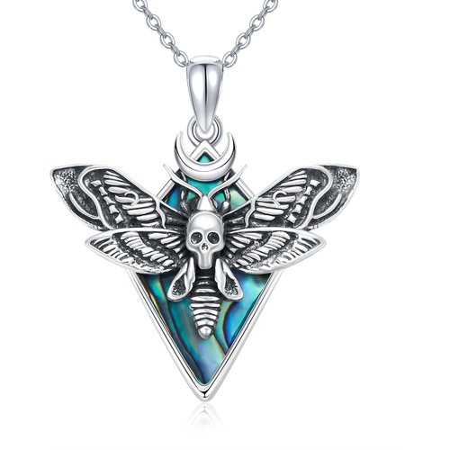 Sterling Silver Abalone Shellfish Moth Pendant Necklace
