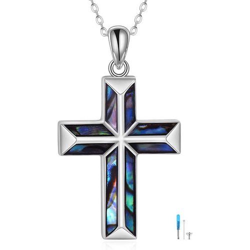 Sterling Silver Abalone Shellfish Origami Cross Urn Necklace for Ashes