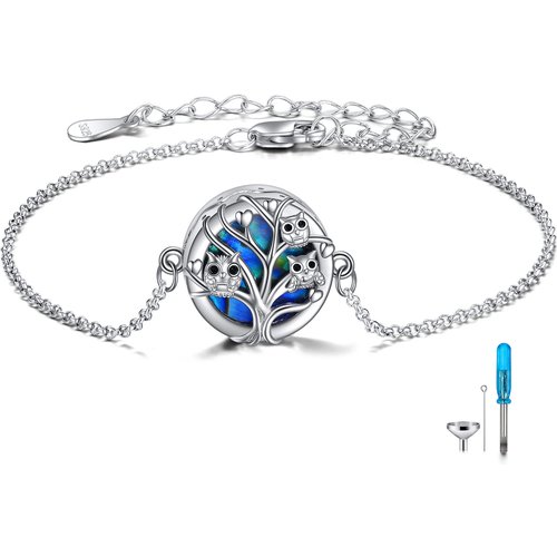 Sterling Silver Abalone Shellfish Owl Family on Tree Of Life Charm Bracelet