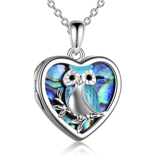 Sterling Silver Abalone Shellfish Owl Heart Personalized Photo Locket Necklace