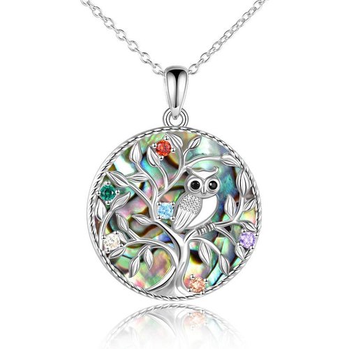 Sterling Silver Cubic Zirconia Owl Tree Of Life Pendant Necklace For Women