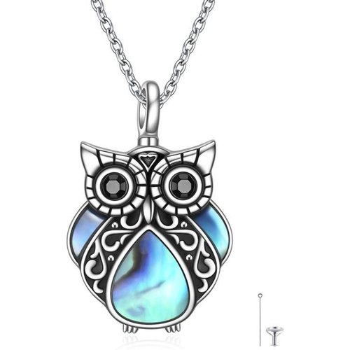 Sterling Silver Abalone Shellfish Owl Urn Necklace for Ashes
