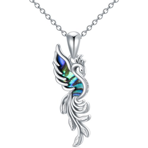 Sterling Silver Abalone Shellfish Phoenix Pendant Necklace