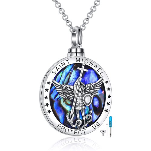 Sterling Silver Abalone Shellfish Saint Christopher Urn Necklace for Ashes