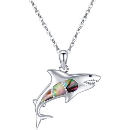 Sterling Silver Abalone Shellfish Shark Pendant Necklace