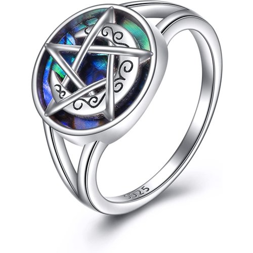 Sterling Silver Abalone Shellfish Tetragrammaton Pentagram Ring