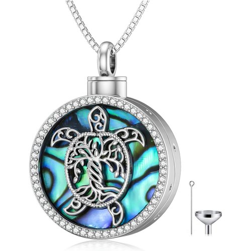 Sterling Silver Abalone Shellfish Tortoise Urn Necklace for Ashes