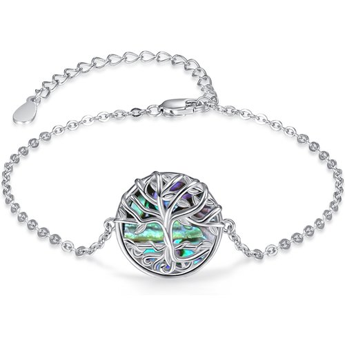 Sterling Silver Abalone Shellfish Tree Of Life Bracelet