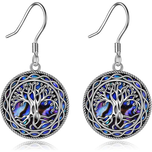 Sterling Silver Abalone Shellfish Tree Of Life Drop Earrings
