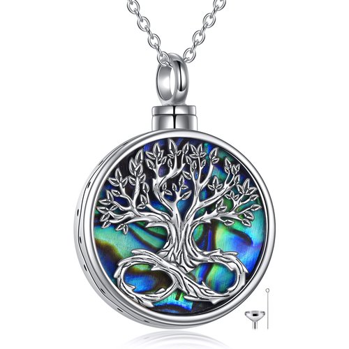 Sterling Silver Abalone Shellfish Tree Of Life & Infinity Symbol Urn Necklace for Ashes