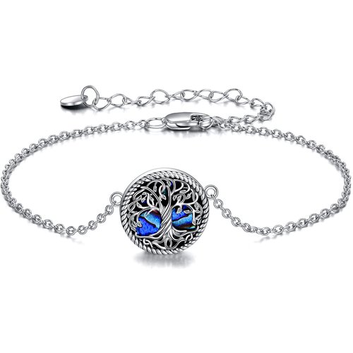Sterling Silver Abalone Shellfish Tree Of Life Charm Bracelet Anklet