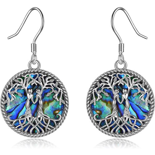 Sterling Silver Abalone Shellfish Tree Of Life & Sisters Drop Earrings