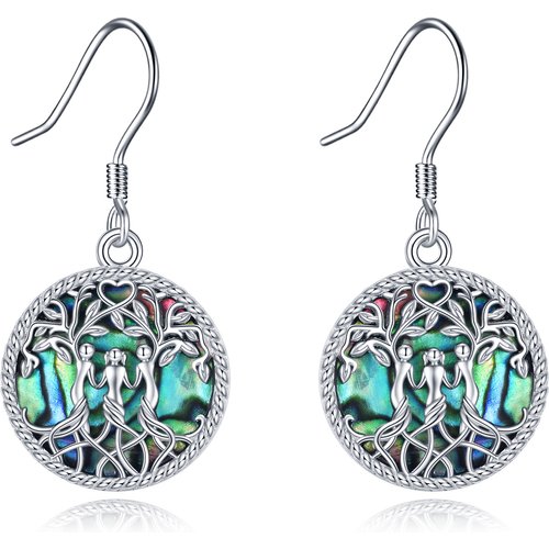 Sterling Silver Abalone Shellfish Tree Of Life Sisters Drop Earrings for Women
