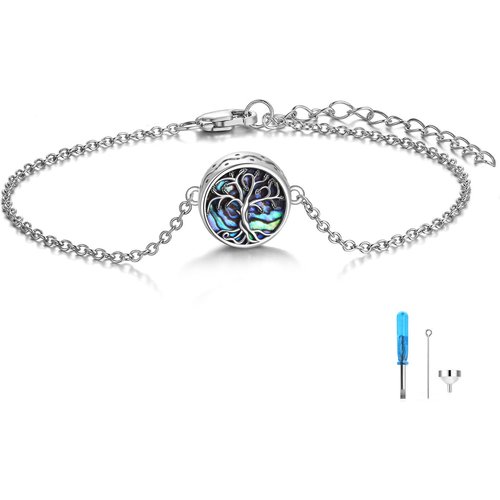 Sterling Silver Abalone Shellfish Tree Of Life Urn Bracelet for Ashes