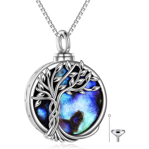 Sterling Silver Abalone Shellfish Tree Of Life Urn Necklace for Ashes with Box Chain