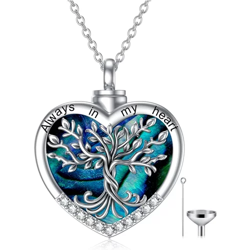 Sterling Silver Heart Abalone Shellfish Tree Of Life Urn Necklace For Ashes