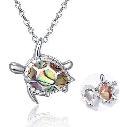 Sterling Silver Abalone Shellfish Turtle Personalized Photo Locket Necklace
