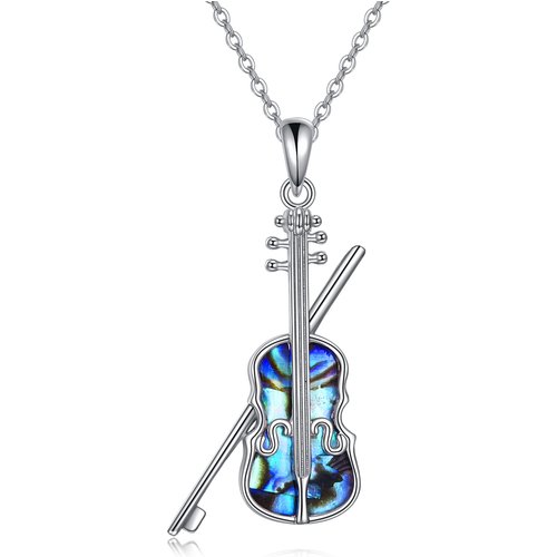 Sterling Silver Abalone Shellfish Violin Pendant Necklace