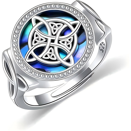 Sterling Silver Abalone Shellfish Witches Knot Open Ring