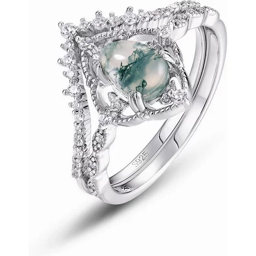 Sterling Silver Agate Crown Engagement Ring