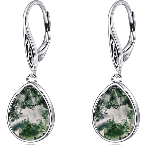 Sterling Silver Agate Drop Shape Lever-back Earrings