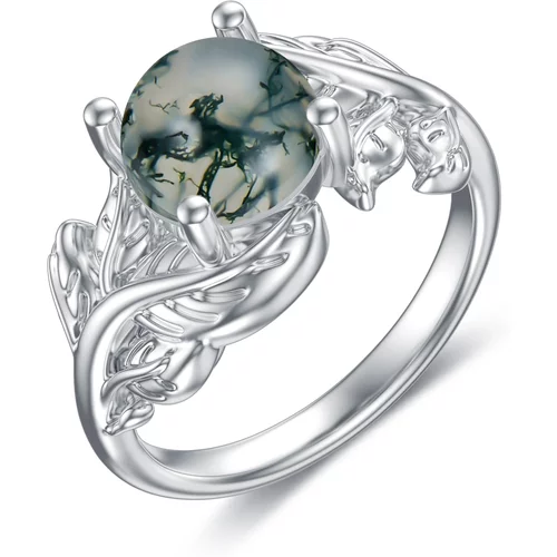 Sterling Silver Agate Round Engagement Ring