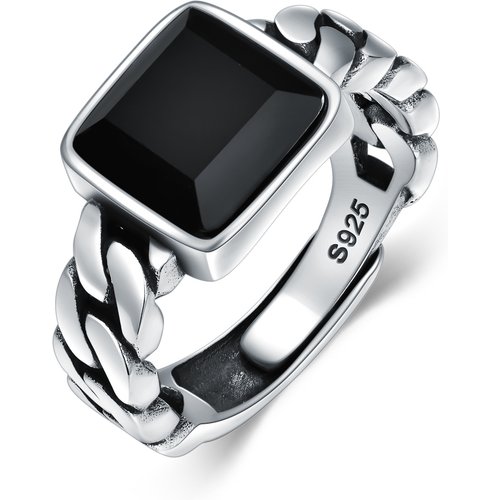 Sterling Silver Agate Square Open Ring for Men