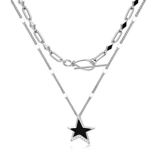Sterling Silver Agate Stars Layered Necklace