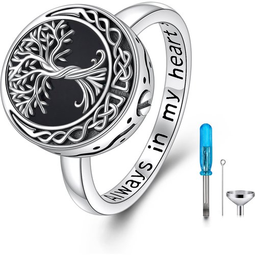 Sterling Silver Agate Tree Of Life & Celtic Knot Urn Ring