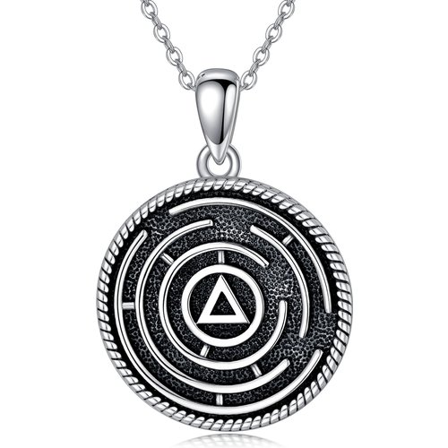 Sterling Silver Alcoholics Anonymous & Round Pendant Necklace