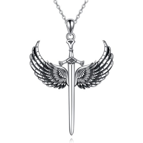 Sterling Silver Angel Wing & Cross Pendant Necklace