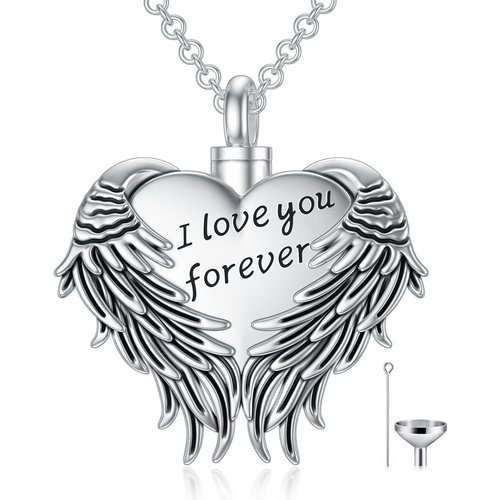 Sterling Silver Angel Wing & Heart Pendant Necklace
