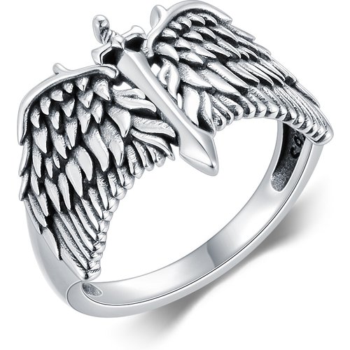 Sterling Silver Angel Wing & Sword Ring for Men
