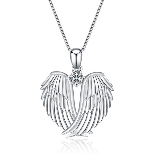 Sterling Silver Cubic Zirconia Angel Wings & Birthstone Pendant Necklace