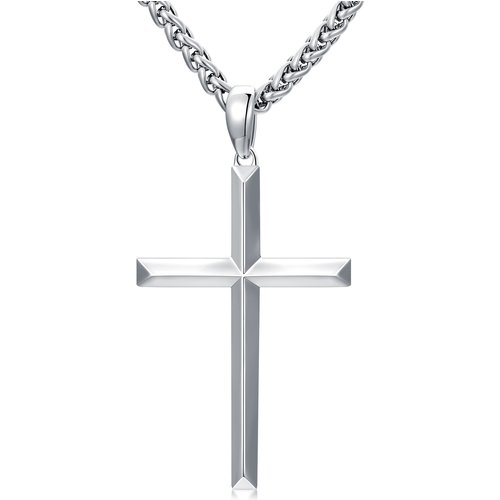 Sterling Silver Angular Cross Pendant Necklace for Men