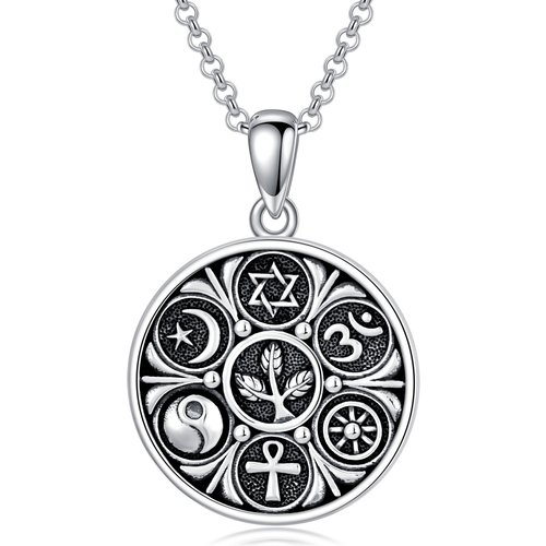 Sterling Silver Ankh Ohm Star Of David And Yin Yang Pendant Necklace For Unisex